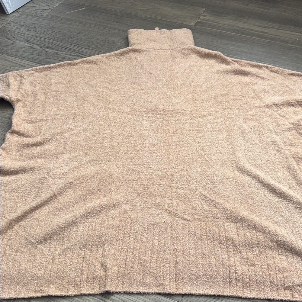 Barefoot Dreams | Cozy Chic Lite Half Zip Poncho Soft Camel Chenille Sweater S/M - Picture 14 of 16